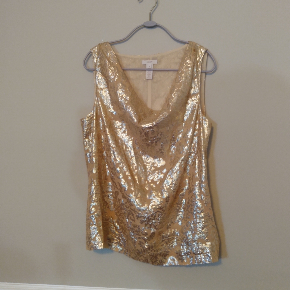 J. Crew gold brocade cowl neck sleeveless top